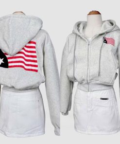 Áo Khoác Nữ Vải Nỉ Dày Dặn In Nổi Lá Cờ Form Boxy Lửng, Mũ 2 Lớp, Áo Có Túi Trong Tp50 - Golden Dream
