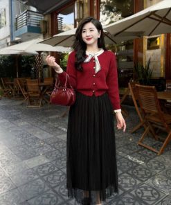 Áo Len Cổ Nơ Hàng Qc Cao Cấp