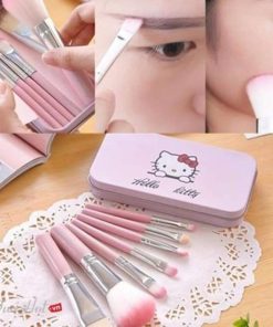 Bộ Cọ Trang Điểm 7 Món Nhỏ Xinh Màu Hồng Kèm Hộp Đựng Hello Kitty