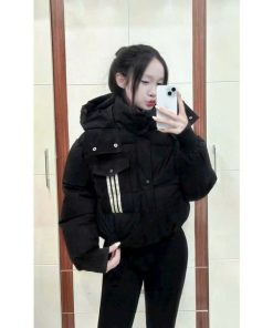 Áo Phao Mũ Liền Kẻ Sọc Túi