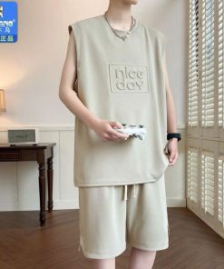 Đồ Bộ Quần Áo Nam Ba Lỗ Sát Nách Mùa Hè Cộc Tay Mặc Ở Nhà Họa Tiết Kẻ Viền In Dập Nổi, Gym Yoga Bóng Chày Chất Thun Lạnh Bdnt001