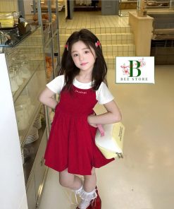Set Đầm Bé Gái Áo Thun Babytee + Đầm Bí Từ 12-45Kg Dành Cho Bé Gái