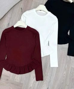 Áo Tăm Nữ Tay Dài Nhún Eo – Áo Thun Gân Ôm Dáng, Form Nhỏ Tôn Dáng