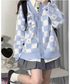 Áo Khoác Nỉ Dệt Kim Cardigan Nữ Khuy Gài In Thỏ Dễ Thương - Htm Fashion