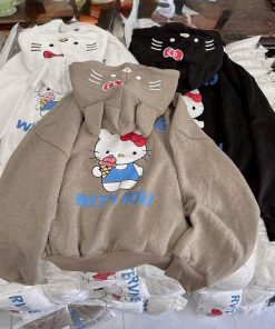 Áo Khoác Dây Kéo Vải Nỉ Dày Dặn In Hình Kitty With You Phối Tai Mèo Xinh Xắn Tp88 - Golden Dream
