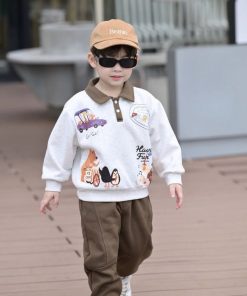 Set Áo Thun Tay Dài Cổ Polo Gấu Quần Bo Chun Cho Bé Trai 1-8 Tuổi Dành Cho Bé Trai