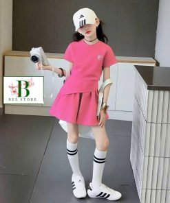 Set Váy Thể Thao Cotton 4C Áo Croptop Phối Chân Váy Xếp Ly Cá Tính Năng Động Từ 12-40 Kg Dành Cho Bé Gái