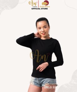 Áo Thun Nữ Tay Dài Cổ Tròn Màu Đen Đông Ấm Hè Mát Chất Liệu 100% Cotton Cao Cấp - Gold Rhino