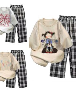 Tổng Hợp Set Bộ Quần Caro Đen + Mix Áo Phông Form Rộng Tay Lỡ Chất Cotton Thoáng Mát