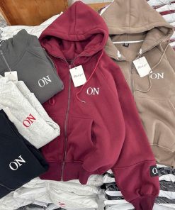 [T11] Áo Khoác Nữ Nỉ Dệt Thêu Logo On Form Rộng , Tay Xỏ Ngón , Có Túi Trong 40-60Kg Thời Trang Nữ