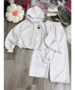 Bộ Nỉ 2Da: Quần Ống Rộng Trơn Xám Tiêu+ Kết Hợp Áo Khoác Nỉ Có Mũ Và Túi Xám Tiêu Dầy Đẹp Xinh Phong Cách Trẻ Trung