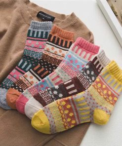 Set 5 Đôi Tất Vớ Nữ Len Dày Phong Cách Bắc Âu Cao Cấp Mã 33 Dành Cho Nữ