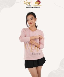 Áo Thun Nữ Tay Dài Cổ Tròn Màu Hồng Jp Đông Ấm Hè Mát Chất Liệu 100% Cotton Cao Cấp - Gold Rhino