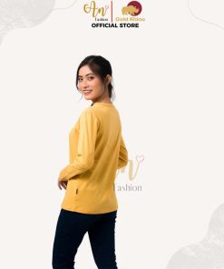 Áo Thun Nữ Tay Dài Cổ Tròn Màu Vàng Nghệ Đông Ấm Hè Mát Chất Liệu 100% Cotton Cao Cấp - Gold Rhino