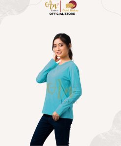 Áo Thun Nữ Tay Dài Cổ Tròn Màu Ngọc Lam Đông Ấm Hè Mát Chất Liệu 100% Cotton Cao Cấp - Gold Rhino