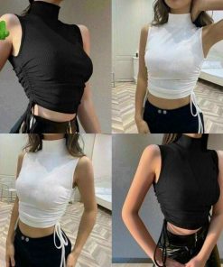 Áo Thun Croptop Cổ Lọ Dây Rút Eo - Ausa House