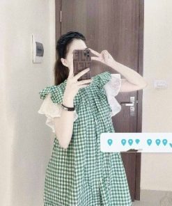 Váy Babydoll Chất Caro Xanh Tay Bèo Cute V112 -Cloudy Dress