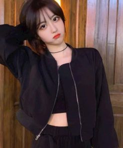 Áo Khoác Nỉ Trơn Nữ Croptop Unisex Form Rộng – Bomber Zip Tay Phồng Thời Trang Streetwear - Htm Fashion