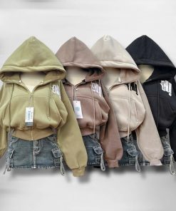 áo Khoác Vải Nỉ Form Lửng Nữ Thêu Chữ Hi Có Túi Trong Mũ Rộng Tp59 - Golden Dream