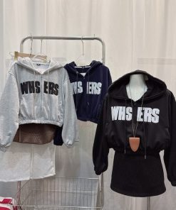 áo Hoodie Croptop Nữ Thêu Whsers Form Rộng Cá Tính – áo Nỉ Dáng Ngắn Thời Trang  - Htm Fashion